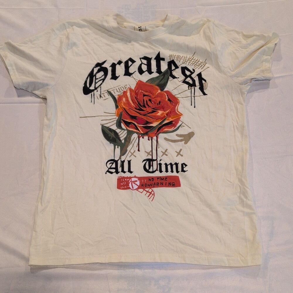 Southpole Greatest All Time Rose Graphic Tee Mens M Cream